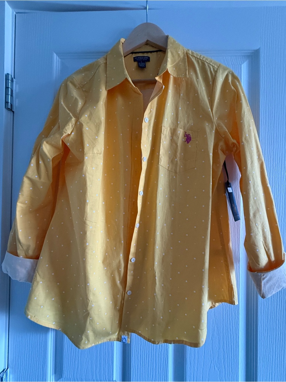 U.S. Polo Assn. Yellow Dot-Print Long-Sleeve Button-Down Shirt